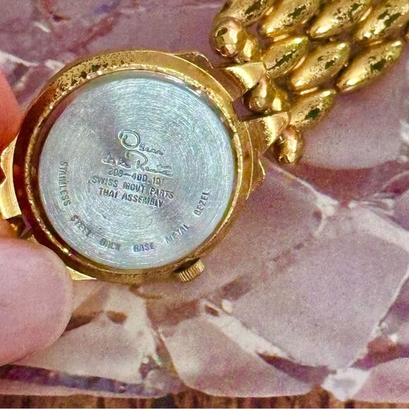 Oscar de la Renta Vintage Green Malachite Gold Tone Watch 24mm 90s main image 13